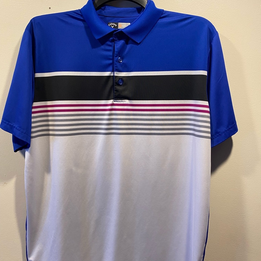 Callaway Blue and White Polo with Stripes